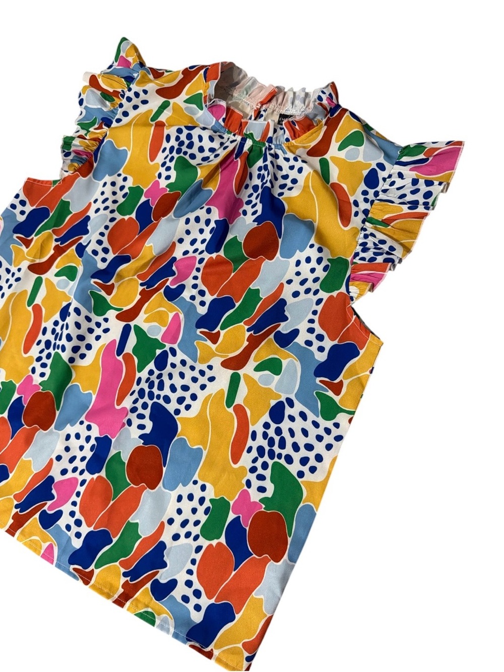 EMERY ROSE Colorful Abstract Print Ruffle Sleeve Top